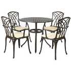 Charles Bentley 4 Seater Round Cast Aluminium Garden Dining Set - Black with Bronze Finish