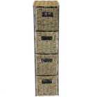 JVL 4 Drawer Seagrass Storage Tower Unit with Black Metal Frame
