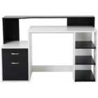 Zennor Galena Multi Level Computer Desk with Shelves & Storage - Black/White