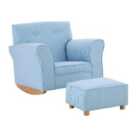 Interiors By Premier Housewares Childrens Rocker With Footstool Blue and White Stripe