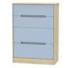 Ready Assembled Barquero 4-Drawer Deep Chest - Pine/Denim