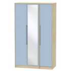 Ready Assembled Barquero Tall 3-Door Mirrored Wardrobe- Pine/Denim
