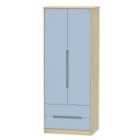 Ready Assembled Barquero Tall 2-Door Wardrobe with Drawers - Pine/Denim