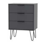 Ready Assembled Hirato 3 Drawer Black Midi Chest With Black Hairpin Legs