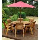 Charles Taylor 6 Seater Round Table Set with Burgundy Cushions, Storage Bag, Parasol and Base