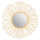 Round Wall Mirror - Petal Design Natural Rattan