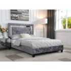 Augustina Crushed Velvet Double Bed Silver with Mirror