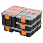 Durhand Set Of 4 Plastic DIY Tool Storage Boxes with Inside Dividers Locking Lids Stacking - Black & Orange