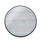 Matt Black Wood Veneer Round Mirror w/Foxed Glass