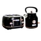 Charles Bentley WOKERE01BLK 1.7L Kettle & 4 Slice Toaster Set - Black & Rose Gold