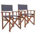 Charles Bentley FSC Pair of Folding Wooden Garden Directors Chairs - Grey