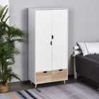 HOMCOM 6Ft 2 Two Door Wardrobe With Rail Shelf 2 Drawers Wood Feet White