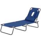 Outsunny Premium Folding Sun Lounger w/ Reading Hole - Blue