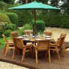 Charles Taylor 8 Seater Round Table Set with Green Cushions, Storage Bag, Parasol and Base