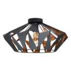 Geometric Black And Copper Flush Ceiling Light