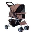 PawHut Foldable 4 Wheels Deluxe Pet Stroller & Carrier For Travel W/ Dogs & Cats - Brown