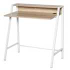 HOMCOM 2 Tier Workstation Desk Table With Storage Shelf White and Oak Effect