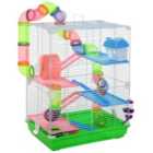 PawHut 5-Tier Small Hamster Carrier Cage w/ Exercise Wheels - Green