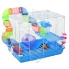PawHut Small Hamster Carrier Cage w/ Exercise Wheels, Tunnel and Tube - Blue