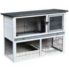 PawHut 2-Tier Wooden Small Rabbit Hutch w/Ramp and Outdoor Run - Grey
