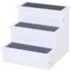 PawHut 3 Wooden Step Pet Stairs W/ Carpet & Non Slip Ramp For Cats and Small Dogs - White