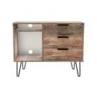 Ready Assembled Hirato 3 Drawer TV Unit Vintage Oak Black Metal Hairpin Legs