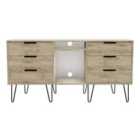 Ready Assembled Hirato 6 Drawer TV Unit Nebraska Oak Black Metal Hairpin Legs