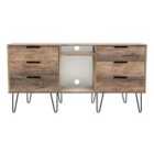 Ready Assembled Hirato 6 Drawer TV Unit Vintage Oak Black Metal Hairpin Legs