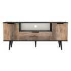Ready Assembled Hirato Wide TV Unit Vintage Oak Black Wood Legs