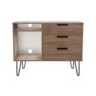 Ready Assembled Hirato 3 Drawer TV Unit Carini Walnut Black Metal Hairpin Legs