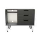 Ready Assembled Hirato 3 Drawer TV Unit Graphite Black Metal Hairpin Legs