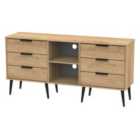 Ready Assembled Hirato 6 Drawer Sideboard Nebraska Oak Black Wood Legs