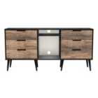 Ready Assembled Hirato 6 Drawer Sideboard Vintage Oak Black Wood Legs