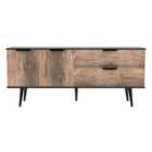 Ready Assembled Hirato Wide Sideboard Vintage Oak Black Wood Legs