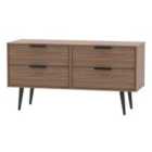 Ready Assembled Hirato 4 Drawer Low Sideboard Carini Walnut Black Wood Legs
