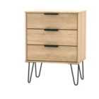 Ready Assembled Hirato 3 Drawer Sideboard Nebraska Oak Black Metal Hairpin Legs