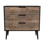 Ready Assembled Hirato 3 Drawer Chest Vintage Oak Black Wood Legs
