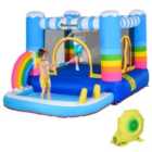Outsunny Kids Rainbow Bouncy Castle Trampoline with Net & Pool
