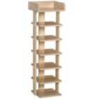 HOMCOM 7 Tier Shoe Rack Organizer Storage Shelf - Oak