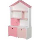 HOMCOM Kids House Shaped Bookshelf With Wheels And Drawers Pink