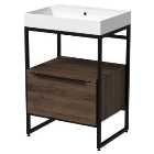 Wickes Rimini Vintage Oak Black Frame Freestanding Vanity Unit & Basin - 850 x 600mm