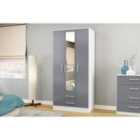 Birlea Lynx 3 Door 2 Drawer Wardrobe With Mirror White And Grey