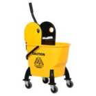 HOMCOM 26L Mop Bucket & Water Wringer 4 Wheels Plastic Body Metal Handle - Yellow