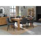 Cannes Light Oak 6-8 Seater Dining Table & 6 Cezanne Dark Grey Faux Leather Chairs With Black Legs