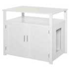 PawHut Wood Cat Litter Box Enclosure W/ Adjustable Interior Wall - White