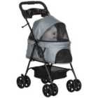 PawHut Pet Stroller No-zip Foldable Travel Carriage With Brake Basket Canopy - Grey
