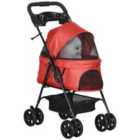 PawHut Pet Stroller Foldable Travel Carriage - Red