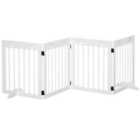 PawHut 4 Panel Wooden Dog Barrier & Folding Fence W/ Support Feet - White