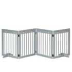 PawHut 4 Panel Wooden Dog Barrier & Folding Fence W/ Support Feet - Grey