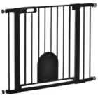 PawHut 75-103 cm Pet Safety Pressure Fit Gate W/ Small Door Double Locking - Black